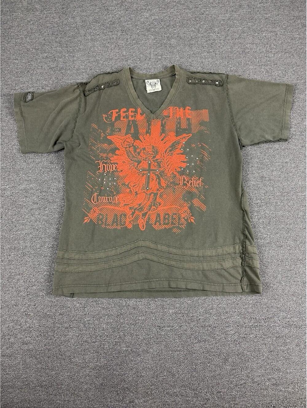 Blac Label Premium Men's 2XL Graphic Tee Faith Crosses Studded Y2K Maximalist